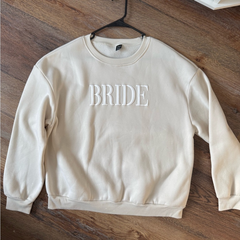 SHEIN Cream 'Bride' Women's Crew Neck Sweater